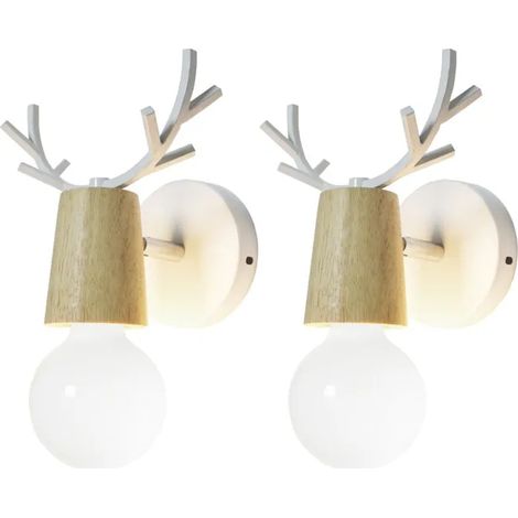 Lot De 2 Applique Murale Créatif Design Lampe Murale Tête De Cerf En Métal E27 Pour Chambre Salon Bar Loft Blanc (1/4)
