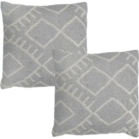 Lot 2 coussins carrés 40 x 40 cm coton brodé motif tribal gris - FLARE (1/5)