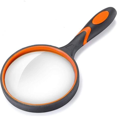 Loupe de lecture portable 6x, diamètre 100 mm, avec poignée souple antidérapante et chiffon de nettoyage, pour livres, journaux et observation, noir et orange (1/5)