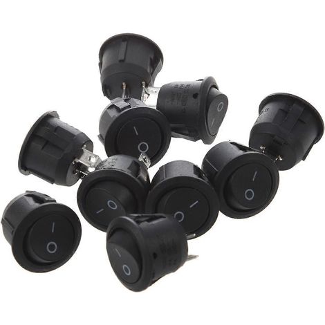 Lot de 10 interrupteurs à bascule ronds noirs 6A/10A 250V (SPST) à enclenchement rapide. (1/5)