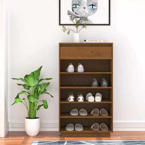 vidaXL Zapatero madera maciza de pino marrón miel 60x34x105 cm (1/5)