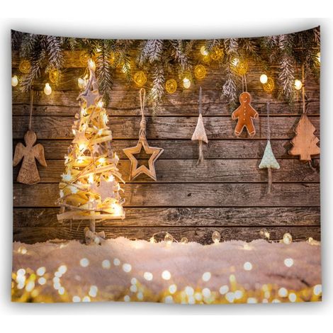Autre déco murale,Arrière-plan de fête de famille de noël, arbre de neige d'hiver, plancher en bois du père noël, arrière-plan pour séance photo pour Studio Photo 200x150cm-A (1/3)
