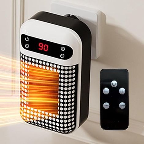 Mini stufetta elettrica，piccolo riscaldatore da presa a muro，con termostato regolabile e timer di 12 ore，display a LED，ufficio e bagno (bianco) (1/3)