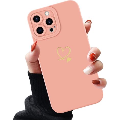 Pinkfarbene Hülle für iPhone 13 Pro (6,1 Zoll) mit goldenem Herz (1/5)