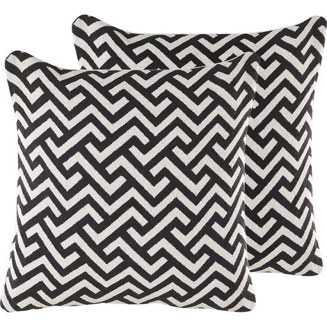 Dekokissen 2er Set Schwarz / Creme Baumwolle mit Polyester-Füllung 45x45 cm geometrisches Muster Accessories Wohn- u. Schlafzimmer (1/5)