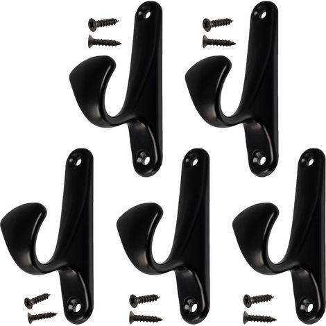 C64369 - Lot de 5 Patères murales 90x25x47 mm - crochet/cintre porte-manteau chapeau peignoir salle de bain serviette douche WC buanderie - en métal - couleur noir (1/5)