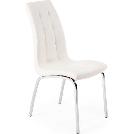 Home Heavenly® - Pack 4 sillas comedor ALEPO, diseño en cuarterones, tapizado tela o polipiel. Silla con patas cromadas. Color: Blanco Polipiel (1/5)