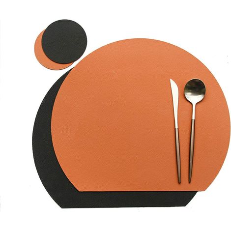 1 Set de table, 1 Sous-verre, Similicuir, Antidérapant, Réversible, Bicolore, Pour salle à manger (1/5)