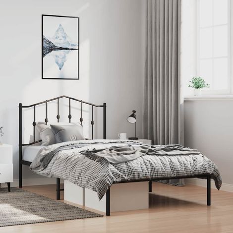 Cadre de lit métal sans matelas avec tête de lit-Structure de lit avec panneau de lit noir 100x190cm 744292 (1/5)