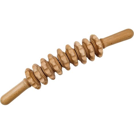 Rouleau de massage incurvé anti-cellulite 2 manches, madérothérapie - Bois - 36 cm - Vivezen (1/5)