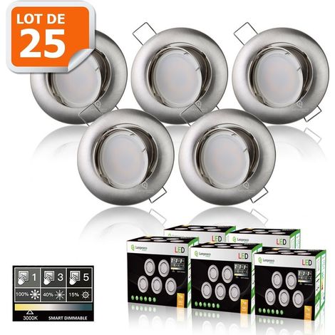 25 Spots led 3-step dimmable sans variateur 7w eq.56w blanc chaud orientable finition alu brossé (1/7)