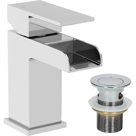 Waterfall Basin Sink Mono Mixer Tap Bathroom Slotted Waste Chrome Single Lever