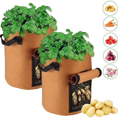 Lot de 2 Sacs de Culture 10 Gallons pour Pommes de Terre, Sacs de Planteur Portable en Non-Tissé avec Poignées et Rabat d'Accès (1/5)