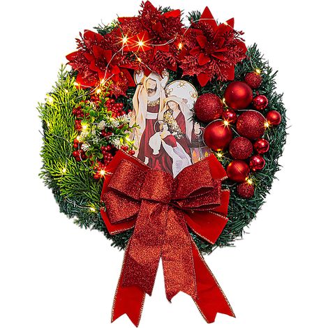 (Verpackung + 2 Yuan) (Bitte 2 AA-Batterien mitbringen) Weihnachtsdekorationen, Jesuskerzen, Öllampen, Weihnachtssterne, Weihnachtskränze, Türdekorationen (40 cm - Jesus-Weihnachtskranz) (1/2)