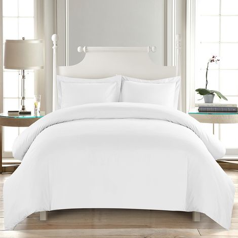 Ensemble de couette bleue, lit simple et doux en coton imprimé (taille king américaine, blanc) (1/5)
