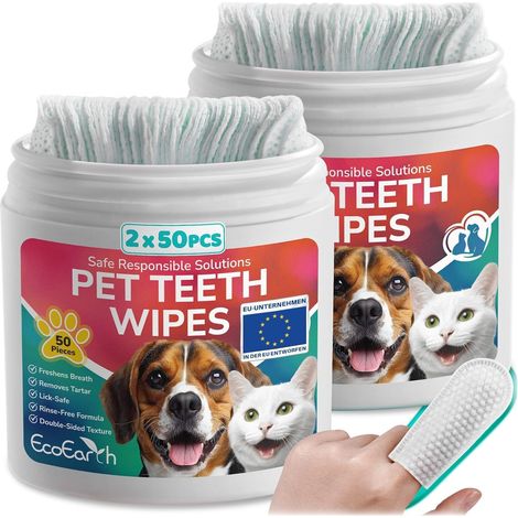 Lingettes nettoyantes dentaires de qualité supérieure pour Chiens et Chats - 100 pièces - Lingettes pour Les Doigts pour Une haleine fraîche et Une hygiène buccale optimale (1/5)