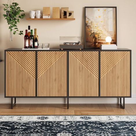 Aparador de 160x40x75 cm con 4 puertas, espacio de almacenamiento, diseño texturizado, estructura estable en tablero de partículas natural. (1/5)