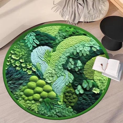 Tapis Rond - Tapis Moelleux En Imitation Mousse Verte - Dos En Caoutchouc Anti-Dérapant - Pour Chambre À Coucher Salon Bureau - Diamètre 80 cm (1/4)