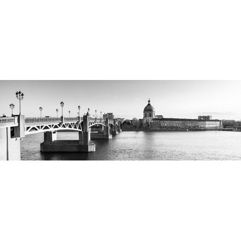 Tableau sur toile pont Saint-Pierre noir et blanc 45x135 cm - Impression sur Toile Murale Décorative - Image imprimée en HD sur Toile - Toile sur Châssis en Bois FSC - Fabriqué en France (1/4)