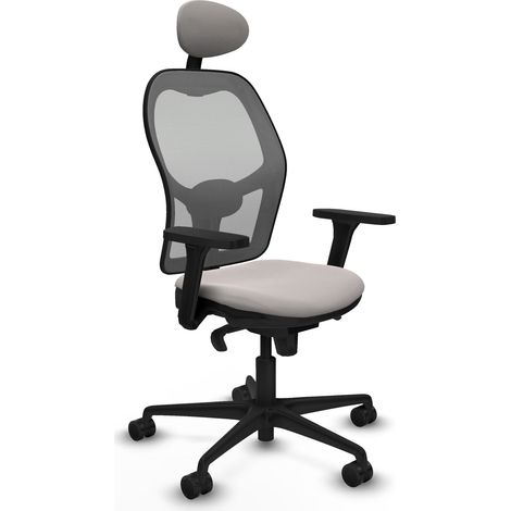 Jorquera sincro malla gris similpiel blanco brazos 3D base nailon cabecero fijo ruedas 65mm nailon (1/5)