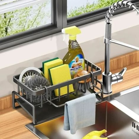 Spülbeckenhalterung aus Schmiedeeisen, Schwammkorb mit automatischer Abtropfschale, Aufbewahrung für Schwämme und Seife (1/4)