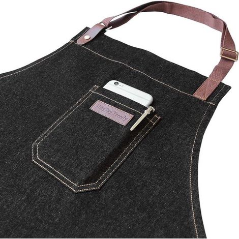 Grembiule da chef in denim - Nero - Con tasche e passante per asciugamano (1/4)