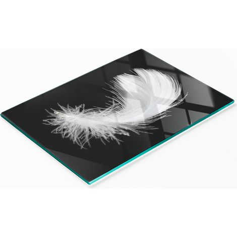 Planche à découper en verre trempé résistant et élégant, motif plumes, 80 x 52 cm (1/5)