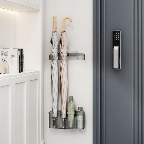 Lot 2 Porte‑parapluies Gris – Auto‑adhésifs, Montage Facile, Adapté Couloirs & Bureaux (1/5)