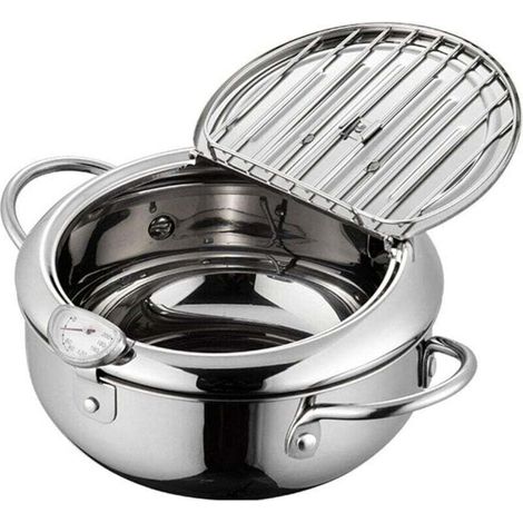 Friteuse tempura japonaise avec thermomètre, friteuse tempura en acier inoxydable avec égouttoir pour frire tempura, poulet français, poisson séché