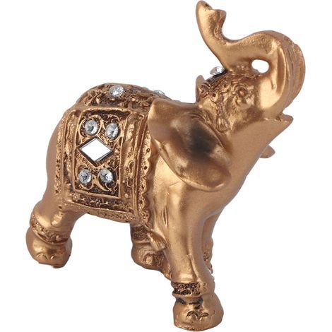 Statuette dorée élégante avec trompe tournée vers le haut, objet de collection symbole de richesse pour la décoration intérieure (99cm) (1/5)