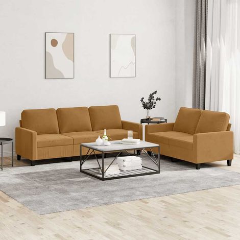 Ensemble de canapés 2 pièces en velours marron avec coussins, 2 et 3 places - PANGIVO (1/5)