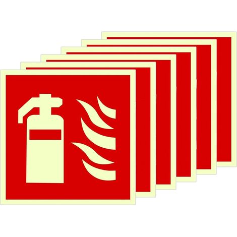 6 Pièces Panneau Extincteur 15x15cm, Autocollant Signalétique Incendie PVC Photoluminescent, Étiquette Sécurité Étanche, Adhésif Fort Norme pour Bureau Garage Commerce (6 PCS) (1/5)