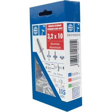 Remache cabeza alomada Ø 3,2 x 10 mm 115 uds bralo (1/2)