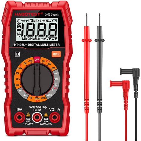 Multimètre Numérique, Multimètre Digital, Voltmètre Multifonctions 2000 Comptes, Testeur Électrique, Ohmmètre, Mesure La Tension CA/CC, Courant CC, Résistance, Continuité, Diode NPTERBL (1/5)