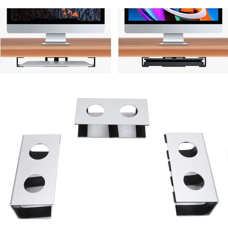 Support Sous Bureau Pour Laptop TV Box - Alliage d'Aluminium, Support Métallique à Accrocher avec Patins Anti-Rayure Gris (Lot de 3) (1/5)