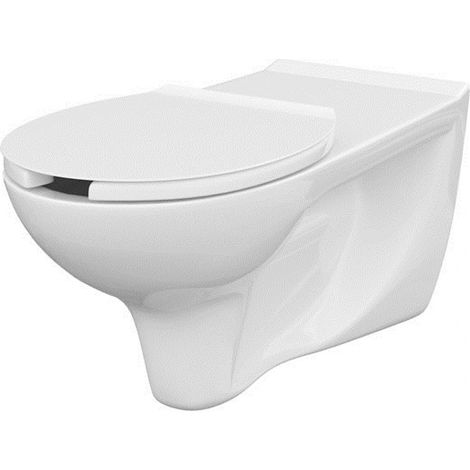 Cersanit – Cuvette suspendue rallongée PMR sans bride – Céramique blanche – Abattant en duroplast antibactérien – Rinçage économique 3/5 litres