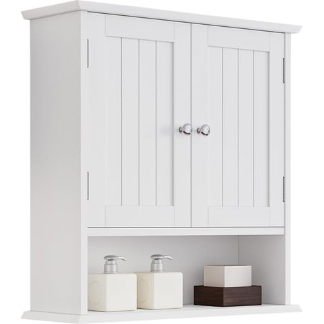Armoire de salle de bain murale blanche, armoire à pharmacie à double porte et étagères réglables, armoire murale de salle de bain à installer au-dessus de la baignoire, convient pour la buanderie, la