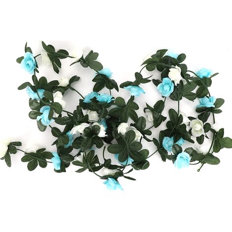 Décoration en tissu composée de roses artificielles et de feuilles vertes, idéale pour la maison, les mariages et les jardins (bleu et blanc).