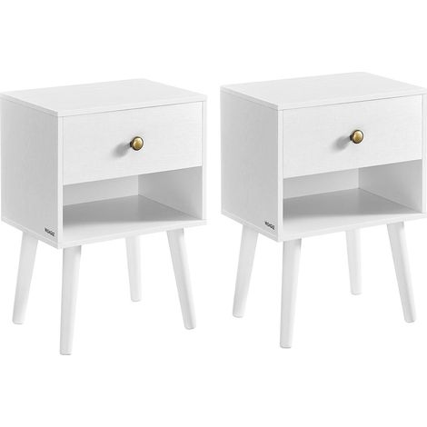 Comodini/tavolini con cassetto 28 x 39 x 55 cm e vano aperto gambe in legno tavolini per soggiorno camera da letto divano bianco 120007699