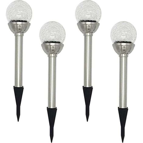 Jardin Lampe Solaire Extérieur, Pack de 4 Lampes à Piquet Solaire à Globe LED RGB 8, Lampe à Boule de Verre Craquelée à Couleur Changeante, Temps de Travail de 6 à 10 Heures (1/4)