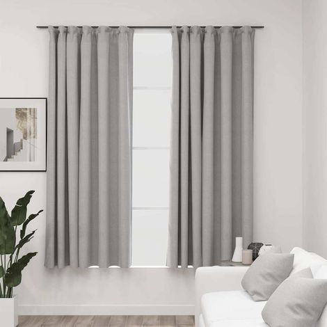 vidaXL Cortinas opacas con ganchos look de lino 2 pzas gris 140x175 cm (1/5)