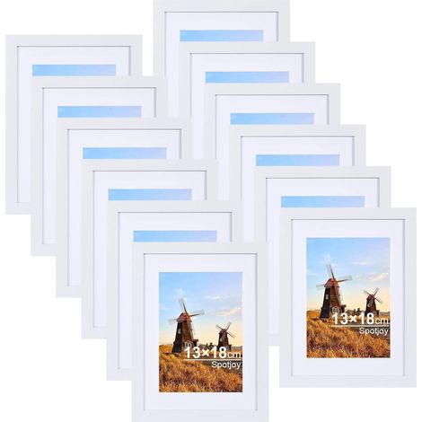 Spotjoy Bilderrahmen 13x18 cm 12er Set Weiß Holzrahmen mit Passepartout (1/5)