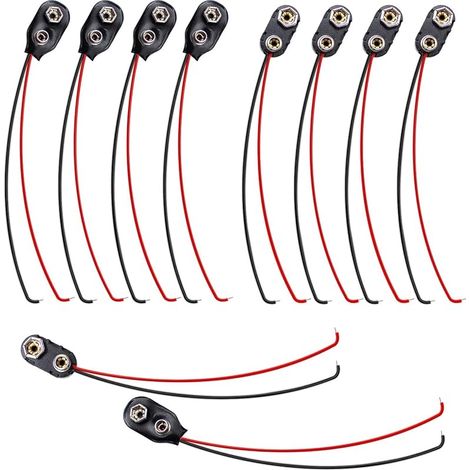 Lot de 10 connecteurs à pince pour piles 9V avec câble de connexion de 15 cm pour blocs 9V, pince en forme de I en plastique et cuir (noir) (1/5)