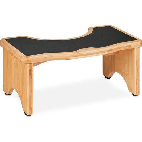 Tabouret de salle de bain, en bambou, défécation optimale, H x L x P : 18,5 x 44,5 x 26 cm, nature et noir (1/5)