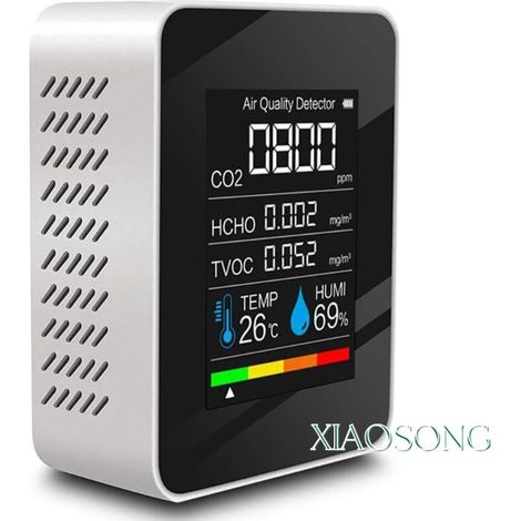 Moniteur de qualité de l'Air 5 en 1, Détecteur de CO2, HCHO TVOC Testeur avec capteur de température et d'humidité Rechargeable Écran LED USB - pour Maison, Bureau, Salle de Sport, Voiture-KZQ (1/4)