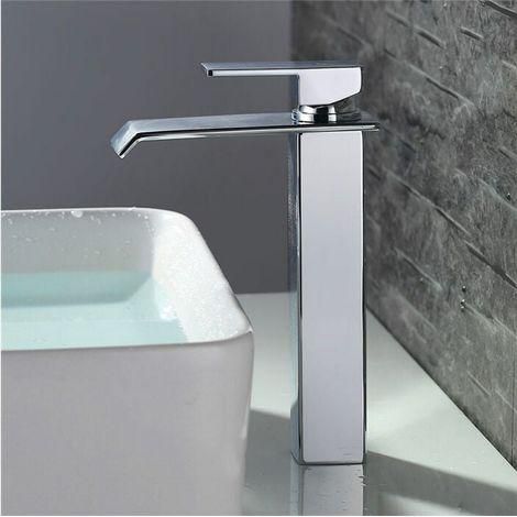 Robinet de lavabo cascade chromé – Bec haut 255mm – Raccords flexibles G3/8 – Économie d'eau jusqu'à 30% – Installation facile (1/5)