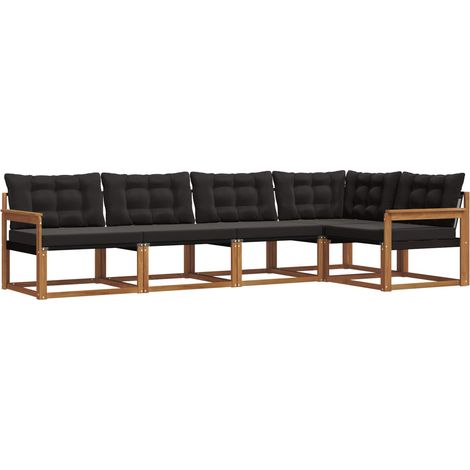 Conjunto de sofás de exterior con cojín 5 pcs Natural y negro vidaXL (1/5)
