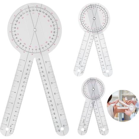 Juego de goniómetro de tres piezas - Medidor de ángulo ortopédico de 6/8/12 pulgadas - Instrumento de medición multifuncional de plástico - Goniómetro de 360 grados - Transparente (1/5)
