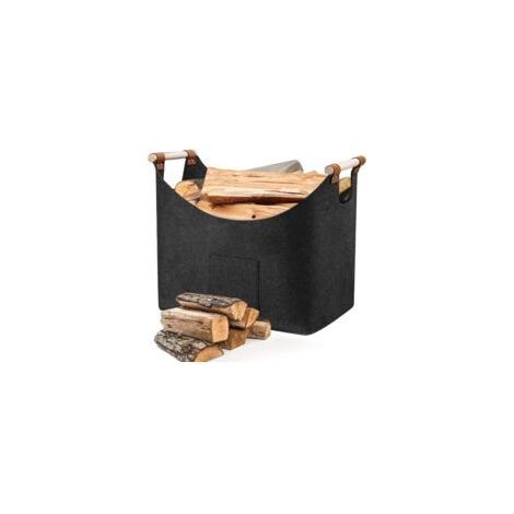 Brennholzkorb, Filzsack für Brennholz, großer faltbarer Holzkorb mit verstärktem Griff für Holz, Zeitungen, Spielzeug, Dunkelgrau (45x32x40 cm) (1/5)