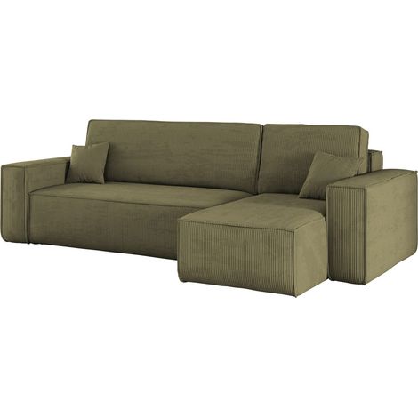 Ecksofa mit schlaffunktion und bettkasten, Eckcouch BEST stoff Poso Dicker Cord viele farben Olive R (1/5)
